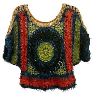 Grifflin Paris Wool Blend knit short sleeved “mandala” sweater in bright colors!